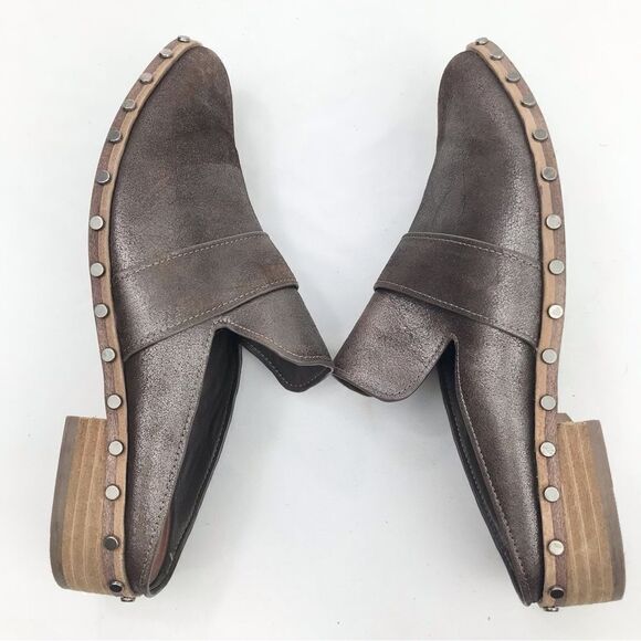 Mercer Edit CASE CLOSED Metallic Bronze Leather Metal Studded Casual Mules - Picture 6 of 14